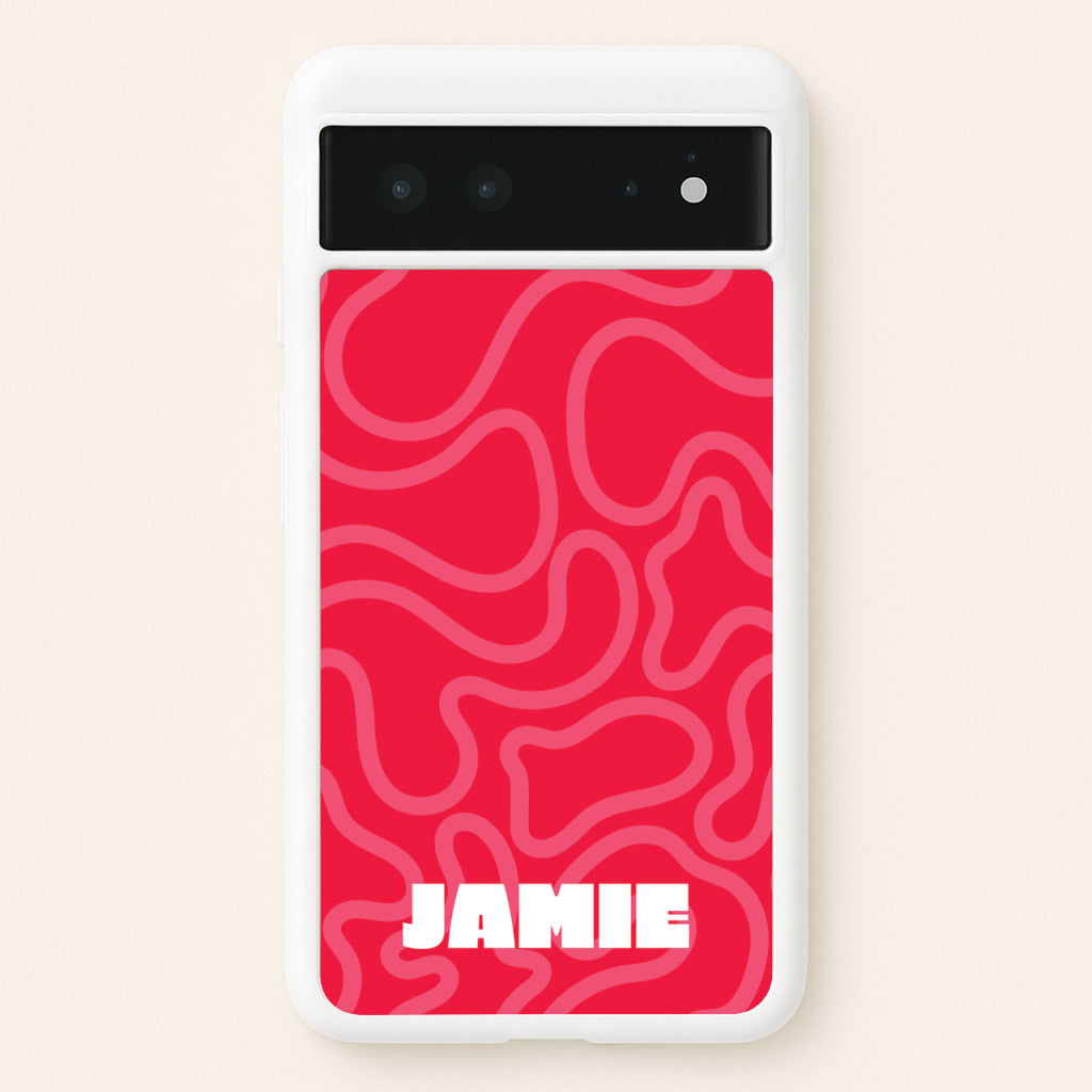 Red And Pink Squiggles Personalised Name - Personalised Phone Case for Google Pixel 6