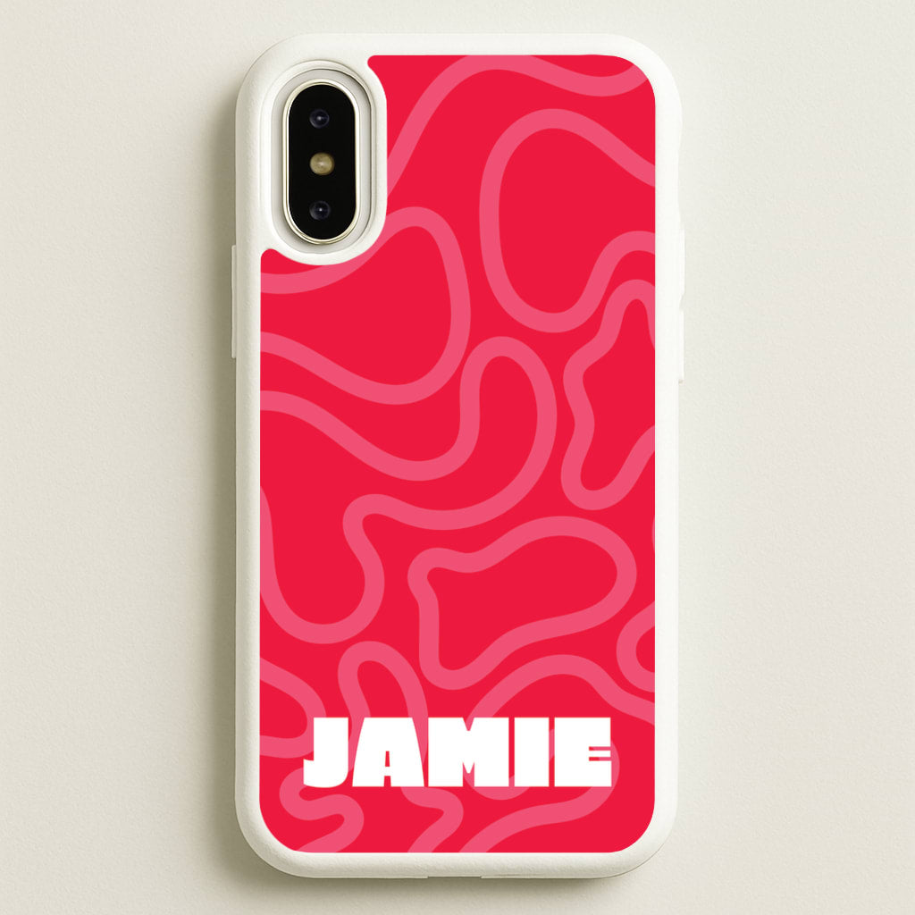 Red And Pink Squiggles Personalised Name - Personalised Phone Case for iPhone X / XS