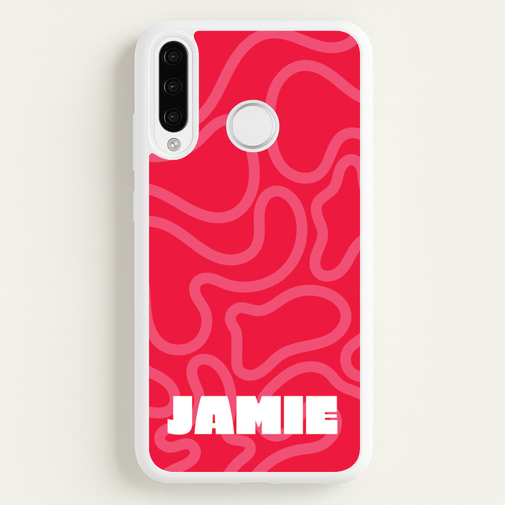 Red And Pink Squiggles Personalised Name - Personalised Phone Case for Huawei P30 Lite