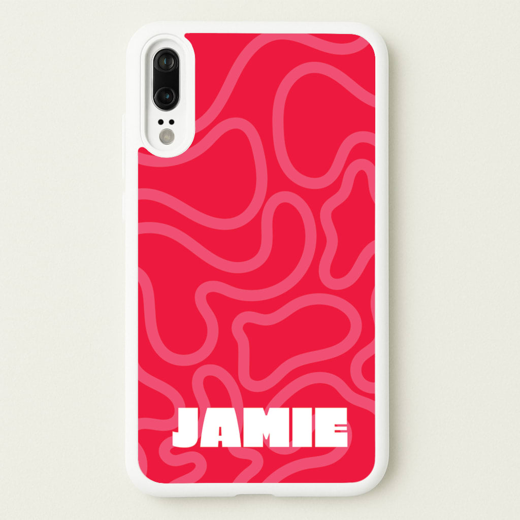 Red And Pink Squiggles Personalised Name - Personalised Phone Case for Huawei P20