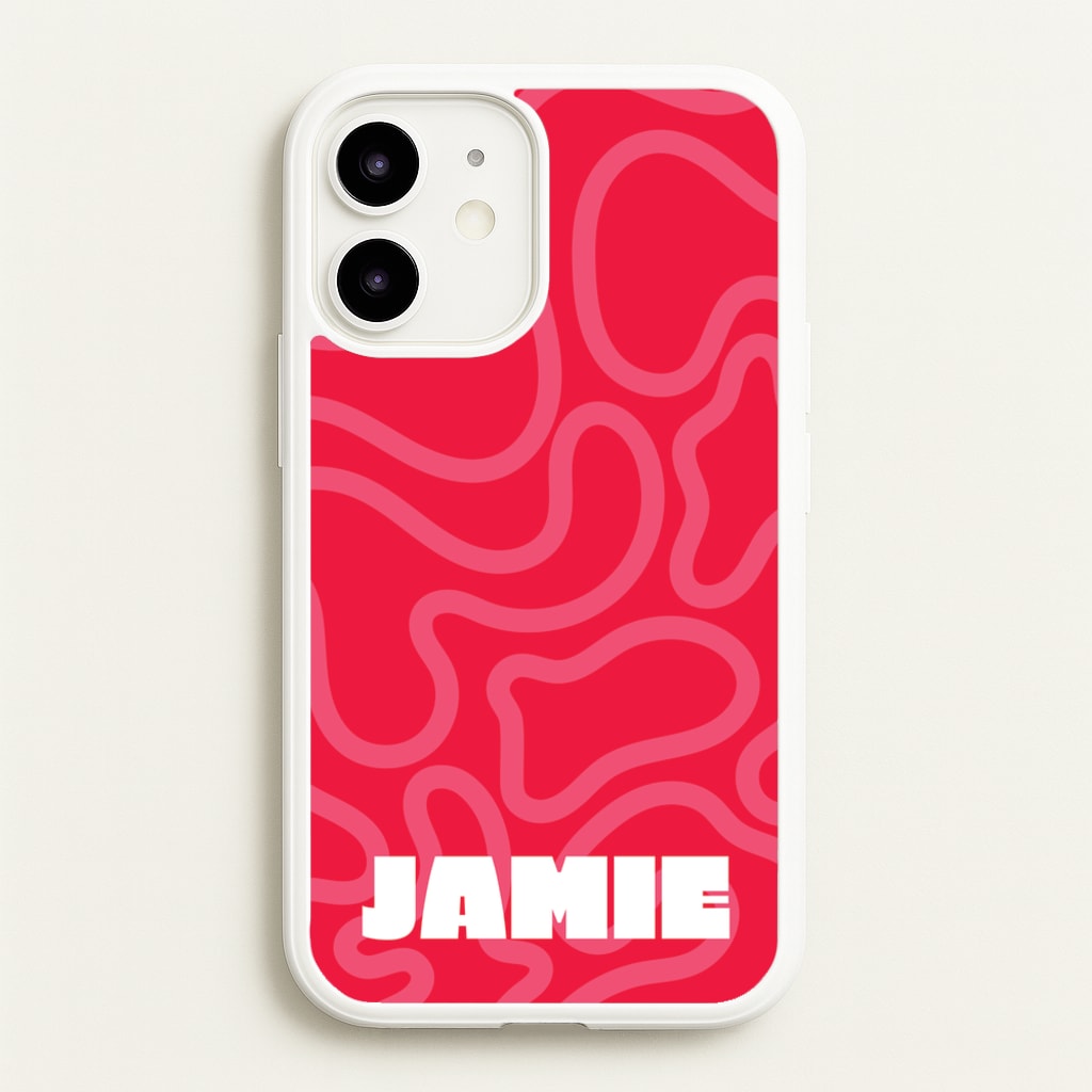 Red And Pink Squiggles Personalised Name - Personalised Phone Case for iPhone 12 / 12 Pro