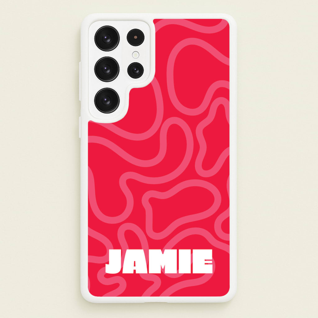 Red And Pink Squiggles Personalised Name - Personalised Phone Case for Galaxy S22 Ultra