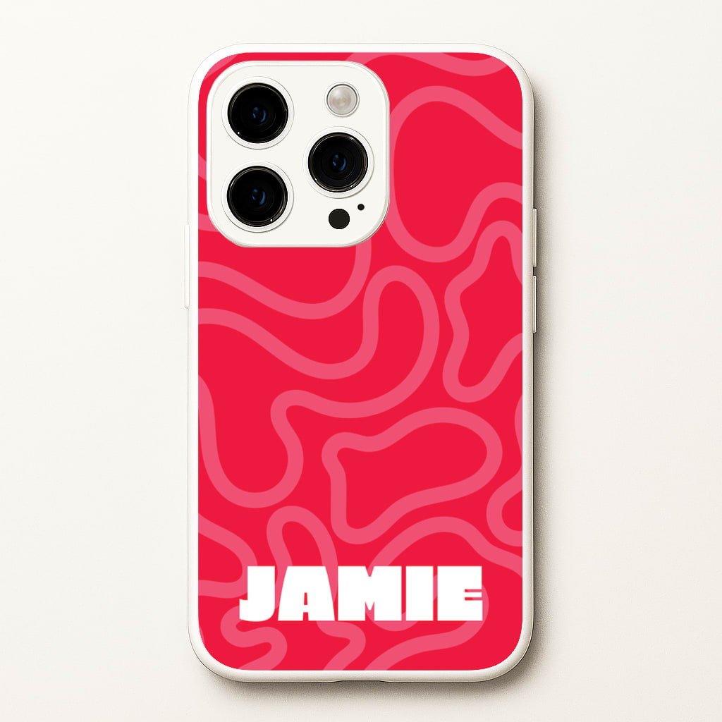 Red And Pink Squiggles Personalised Name - Personalised Phone Case for iPhone 15 Pro