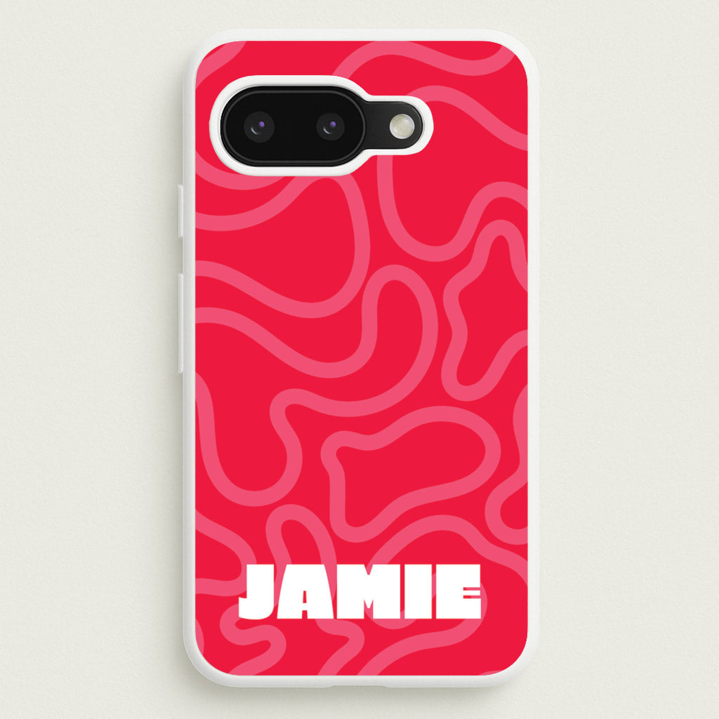 Red And Pink Squiggles Personalised Name - Personalised Phone Case for Google Pixel 9a