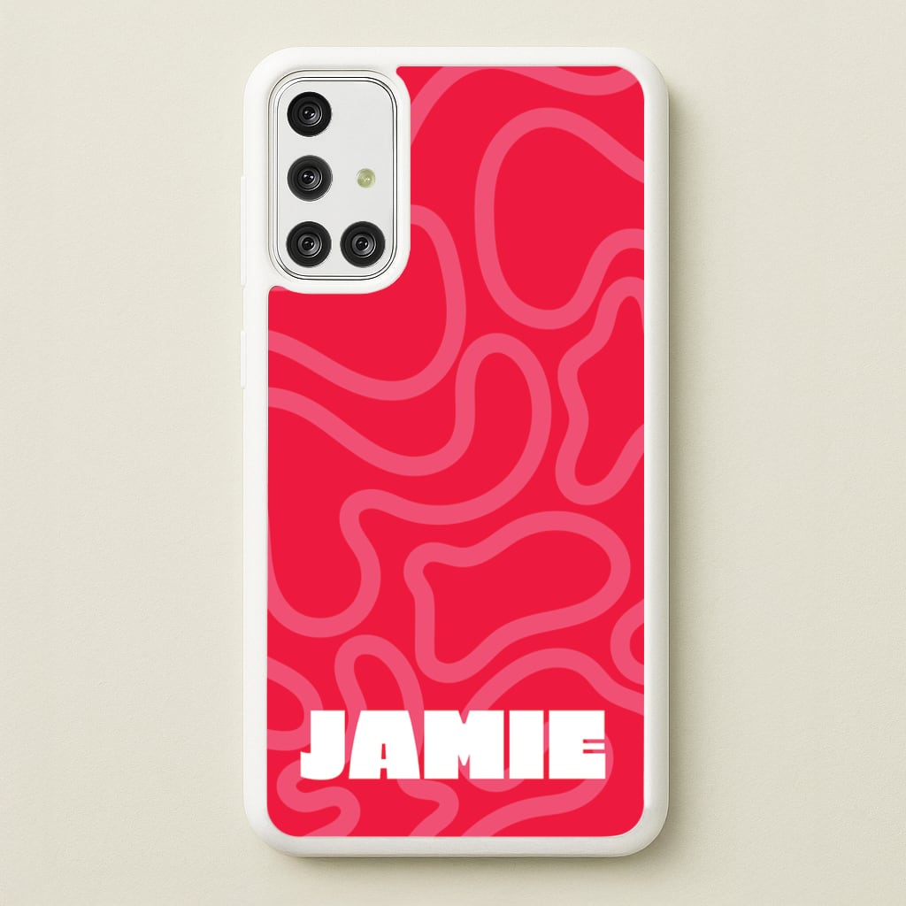 Red And Pink Squiggles Personalised Name - Personalised Phone Case for Galaxy A71