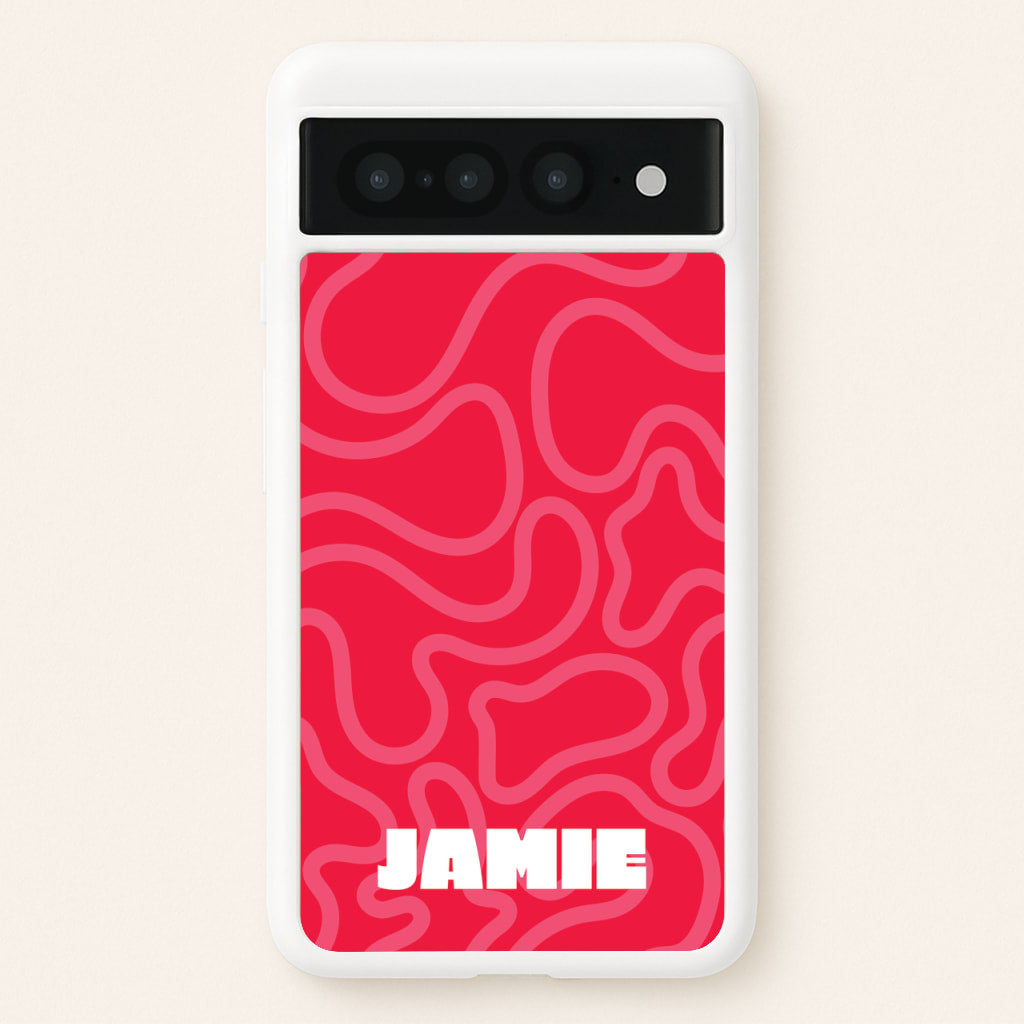 Red And Pink Squiggles Personalised Name - Personalised Phone Case for Google Pixel 7 Pro