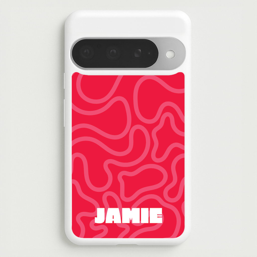 Red And Pink Squiggles Personalised Name Phone Case for Google Pixel 10 Pro XL