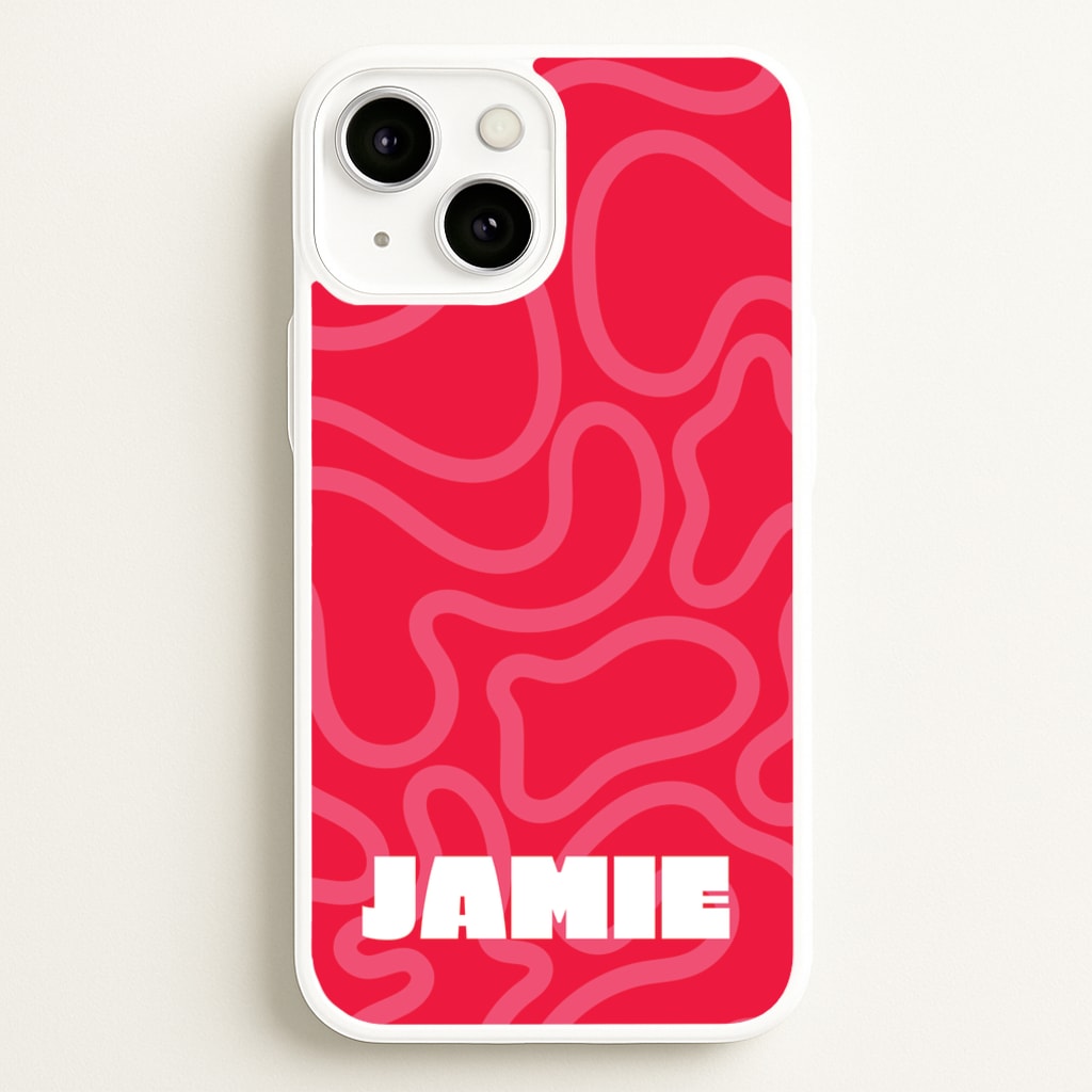 Red And Pink Squiggles Personalised Name - Personalised Phone Case for iPhone 13 Mini