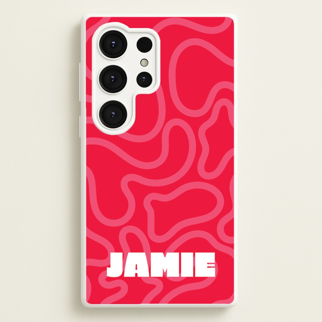 Red And Pink Squiggles Personalised Name - Personalised Phone Case for Galaxy S25 Ultra
