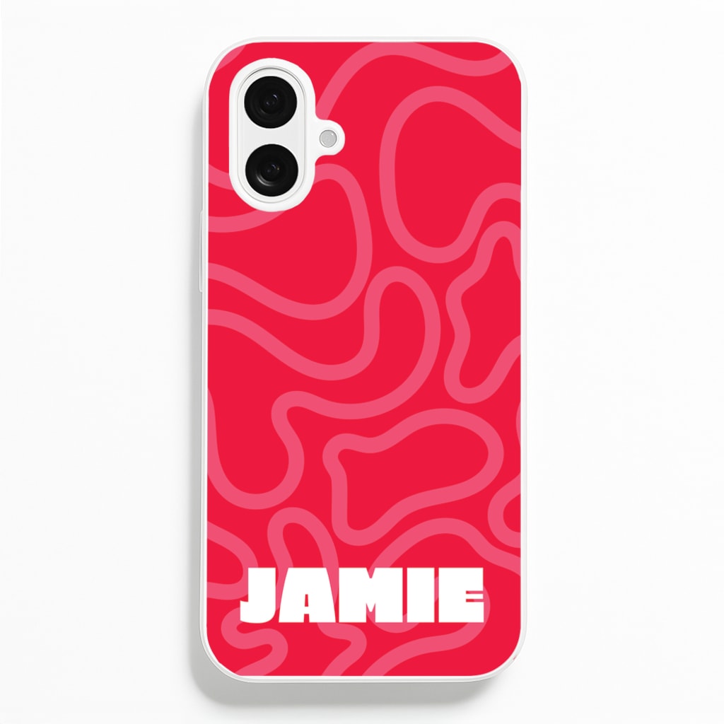 Red And Pink Squiggles Personalised Name - Personalised Phone Case for iPhone 16 Plus