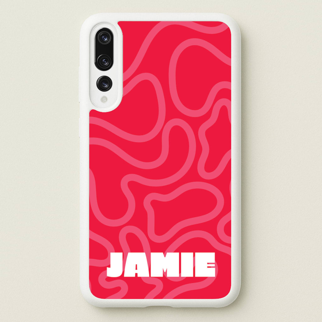 Red And Pink Squiggles Personalised Name - Personalised Phone Case for Huawei P20 Pro