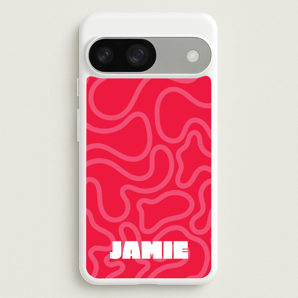 Red And Pink Squiggles Personalised Name - Personalised Phone Case for Google Pixel 9 / 9 Pro