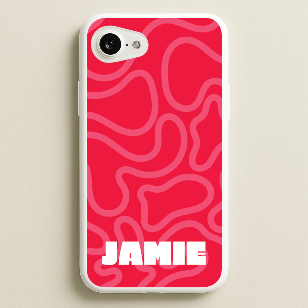 Red And Pink Squiggles Personalised Name - Personalised Phone Case for iPhone 16e