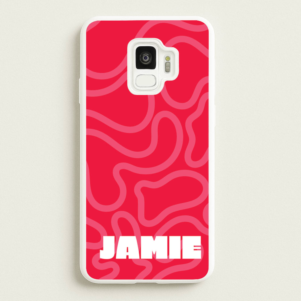 Red And Pink Squiggles Personalised Name - Personalised Phone Case for Galaxy S9