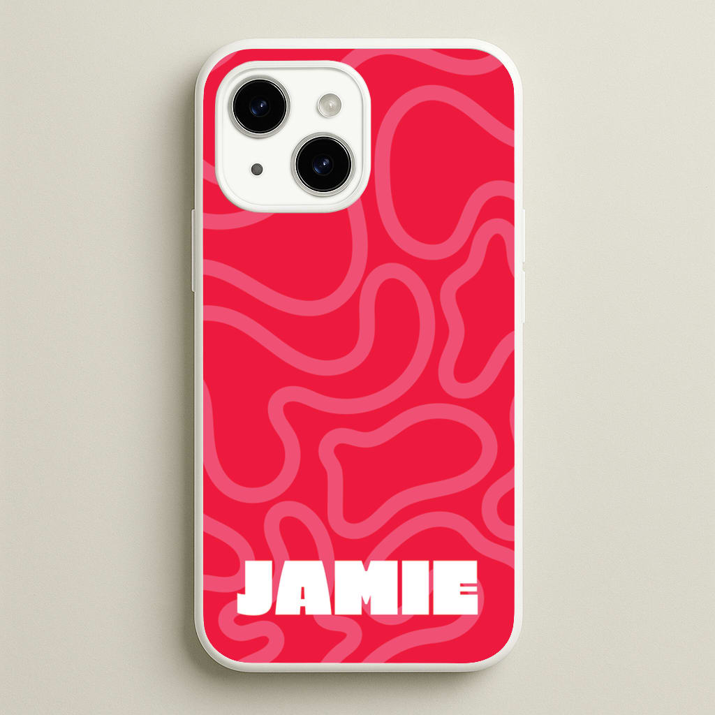 Red And Pink Squiggles Personalised Name - Personalised Phone Case for iPhone 15