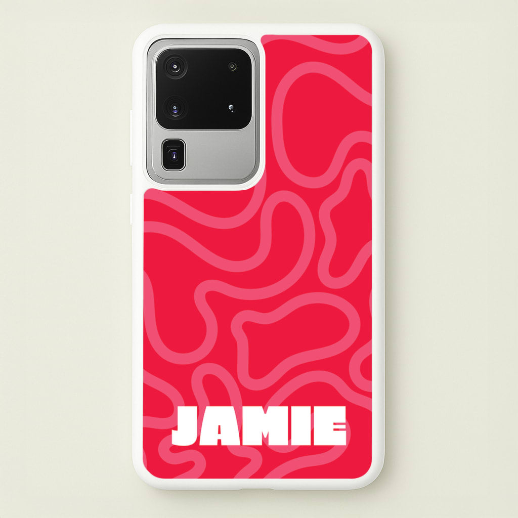 Red And Pink Squiggles Personalised Name - Personalised Phone Case for Galaxy S20 Ultra