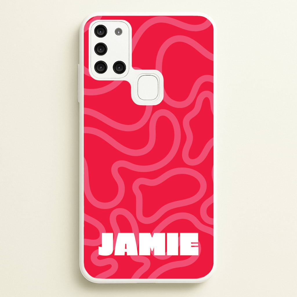 Red And Pink Squiggles Personalised Name - Personalised Phone Case for Galaxy A21s