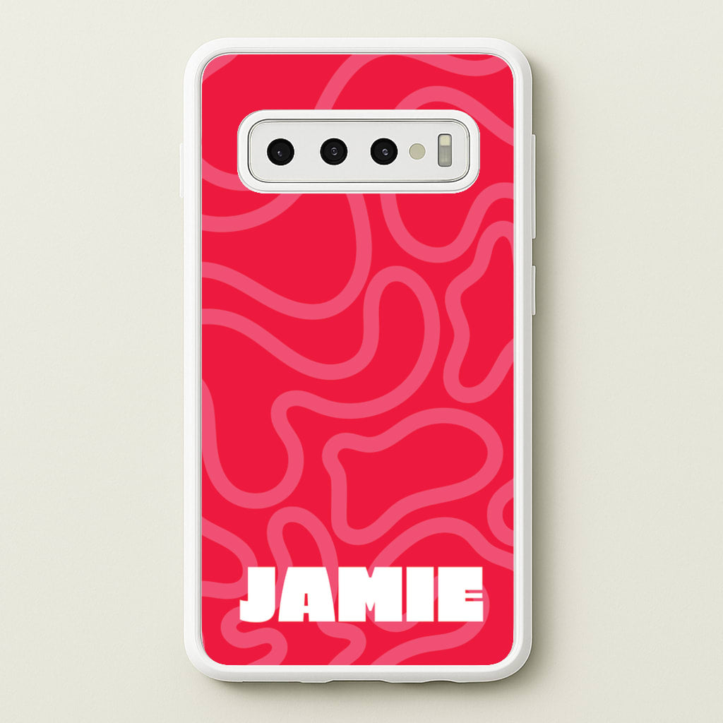 Red And Pink Squiggles Personalised Name - Personalised Phone Case for Galaxy S10 Plus