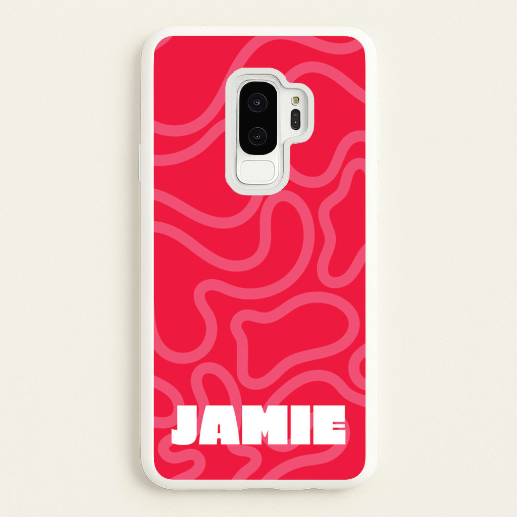 Red And Pink Squiggles Personalised Name - Personalised Phone Case for Galaxy S9 Plus