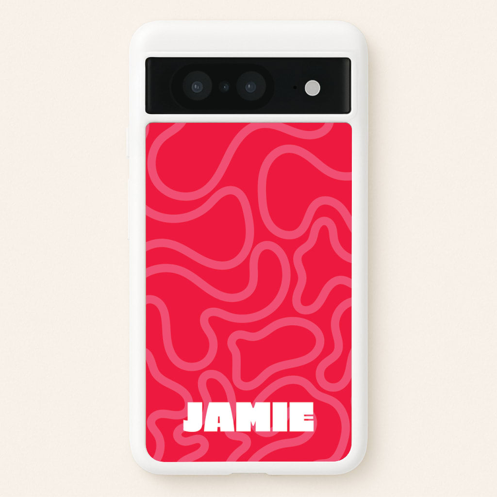 Red And Pink Squiggles Personalised Name - Personalised Phone Case for Google Pixel 8