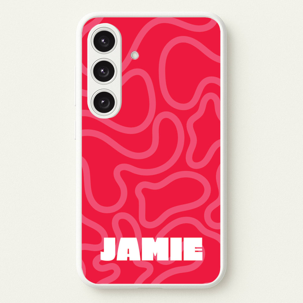 Red And Pink Squiggles Personalised Name - Personalised Phone Case for Galaxy S25 Plus