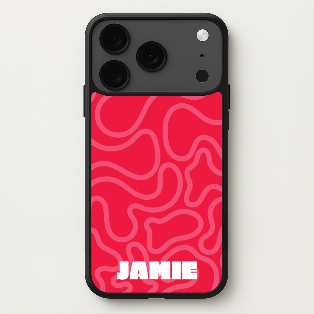 Red And Pink Squiggles Personalised Name Phone Case for iPhone 17 Pro Max