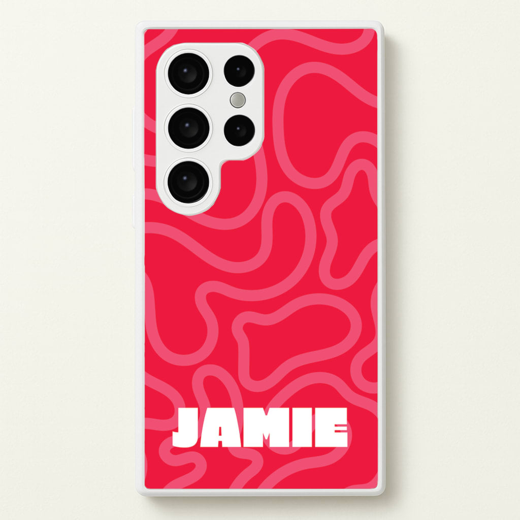Red And Pink Squiggles Personalised Name - Personalised Phone Case for Galaxy S24 Ultra