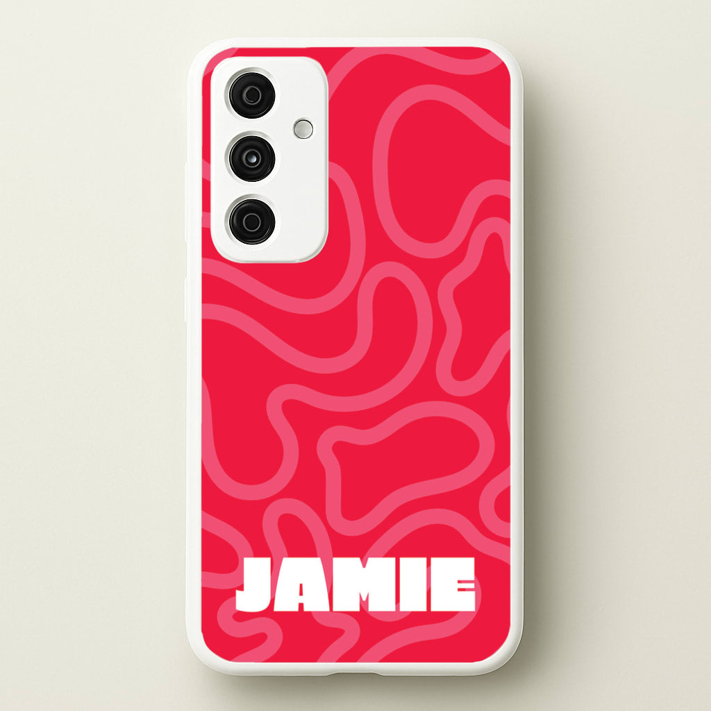 Red And Pink Squiggles Personalised Name - Personalised Phone Case for Galaxy A55