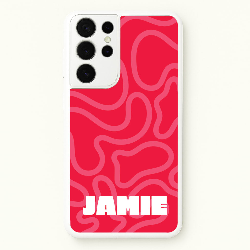 Red And Pink Squiggles Personalised Name - Personalised Phone Case for Galaxy S21 Ultra