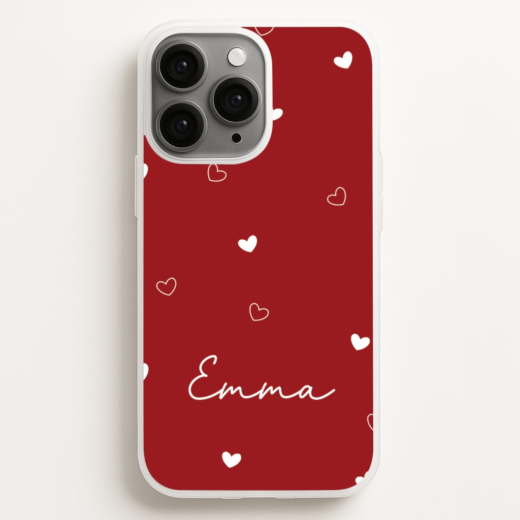 Red Hearts And Outlines Personalised Name - Personalised Phone Case for iPhone 16 Pro Max