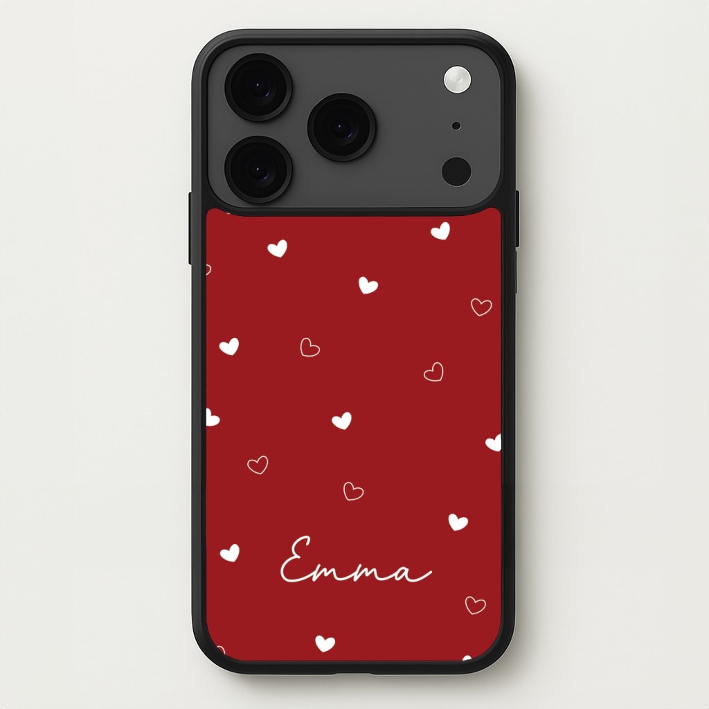 Red Hearts And Outlines Personalised Name Phone Case for iPhone 17 Pro