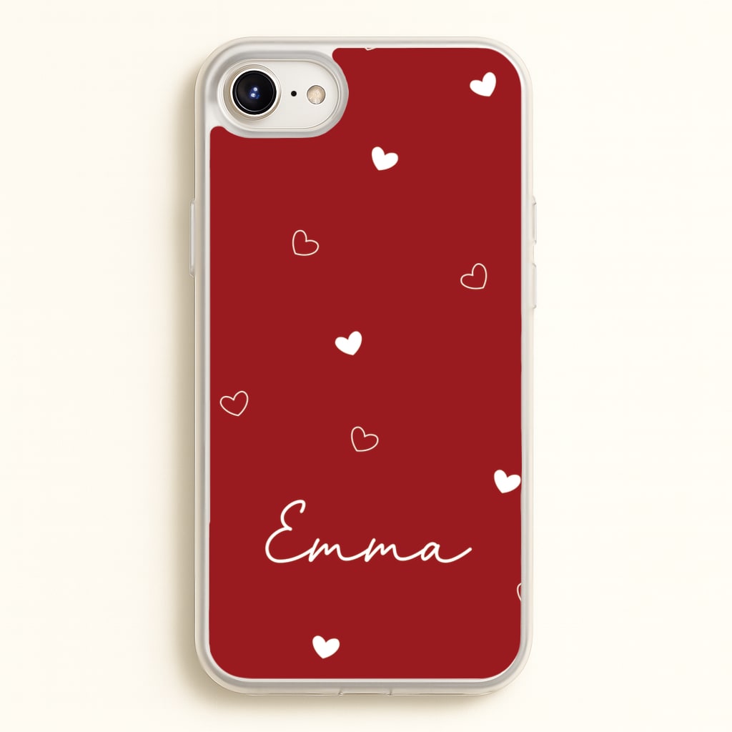Red Hearts And Outlines Personalised Name - Personalised Phone Case for iPhone 6 / 7 / 8 / SE
