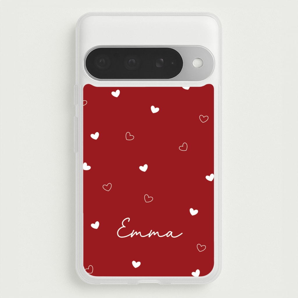 Red Hearts And Outlines Personalised Name Phone Case for Google Pixel 10 Pro XL