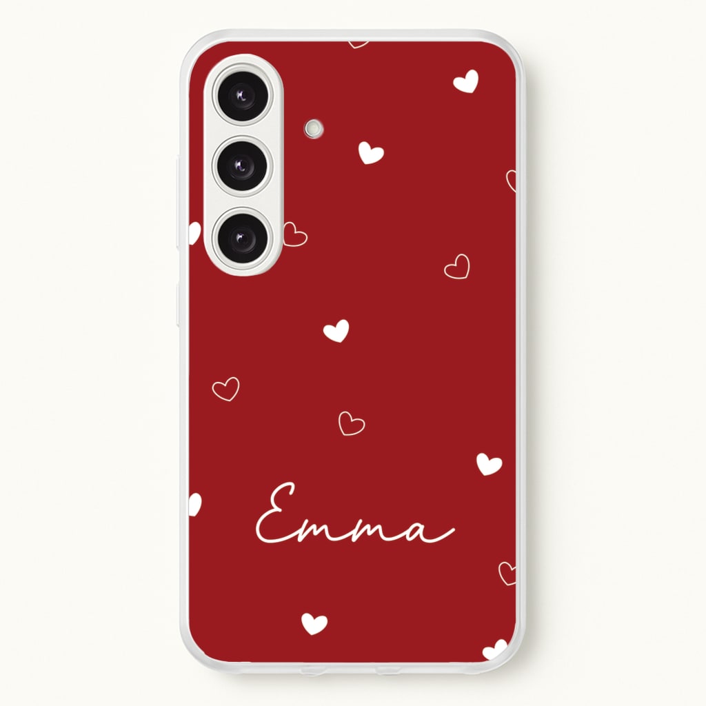Red Hearts And Outlines Personalised Name - Personalised Phone Case for Galaxy S25 Plus