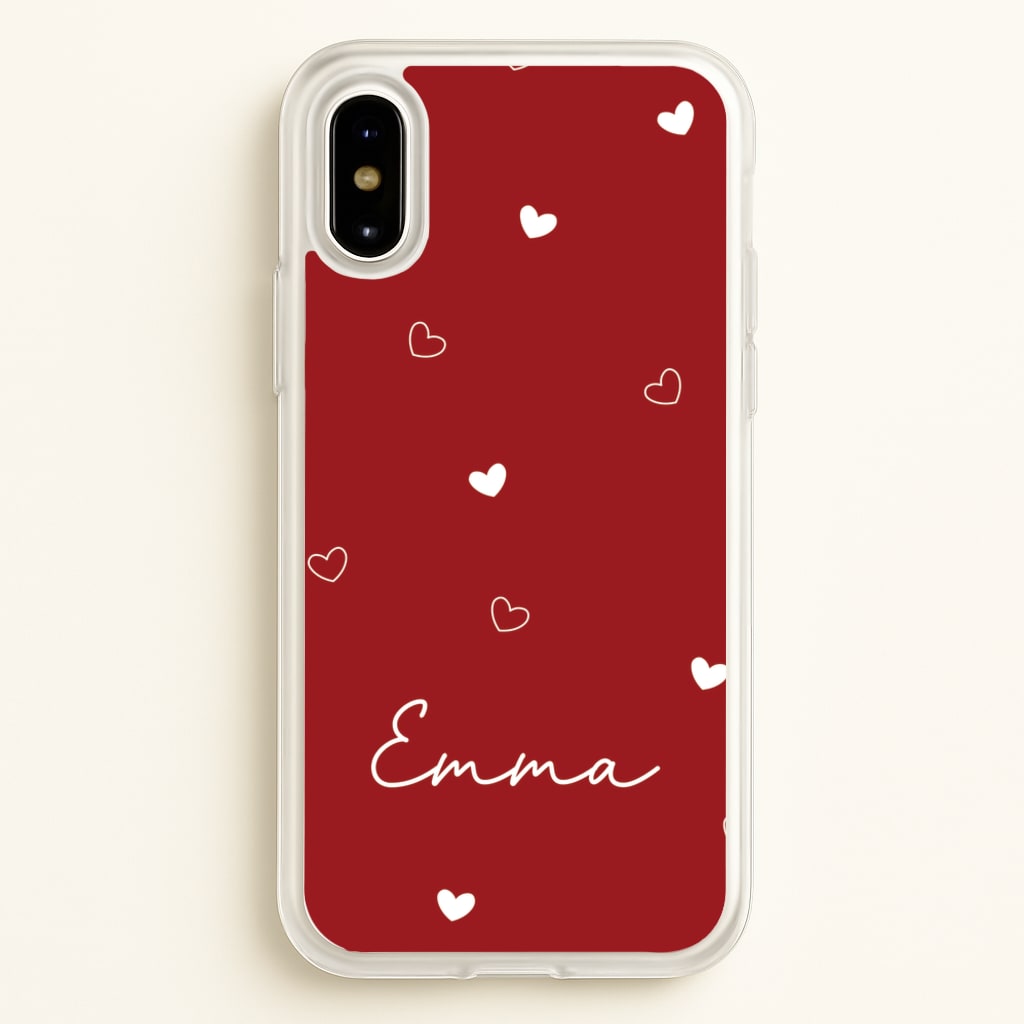 Red Hearts And Outlines Personalised Name - Personalised Phone Case for iPhone X / XS