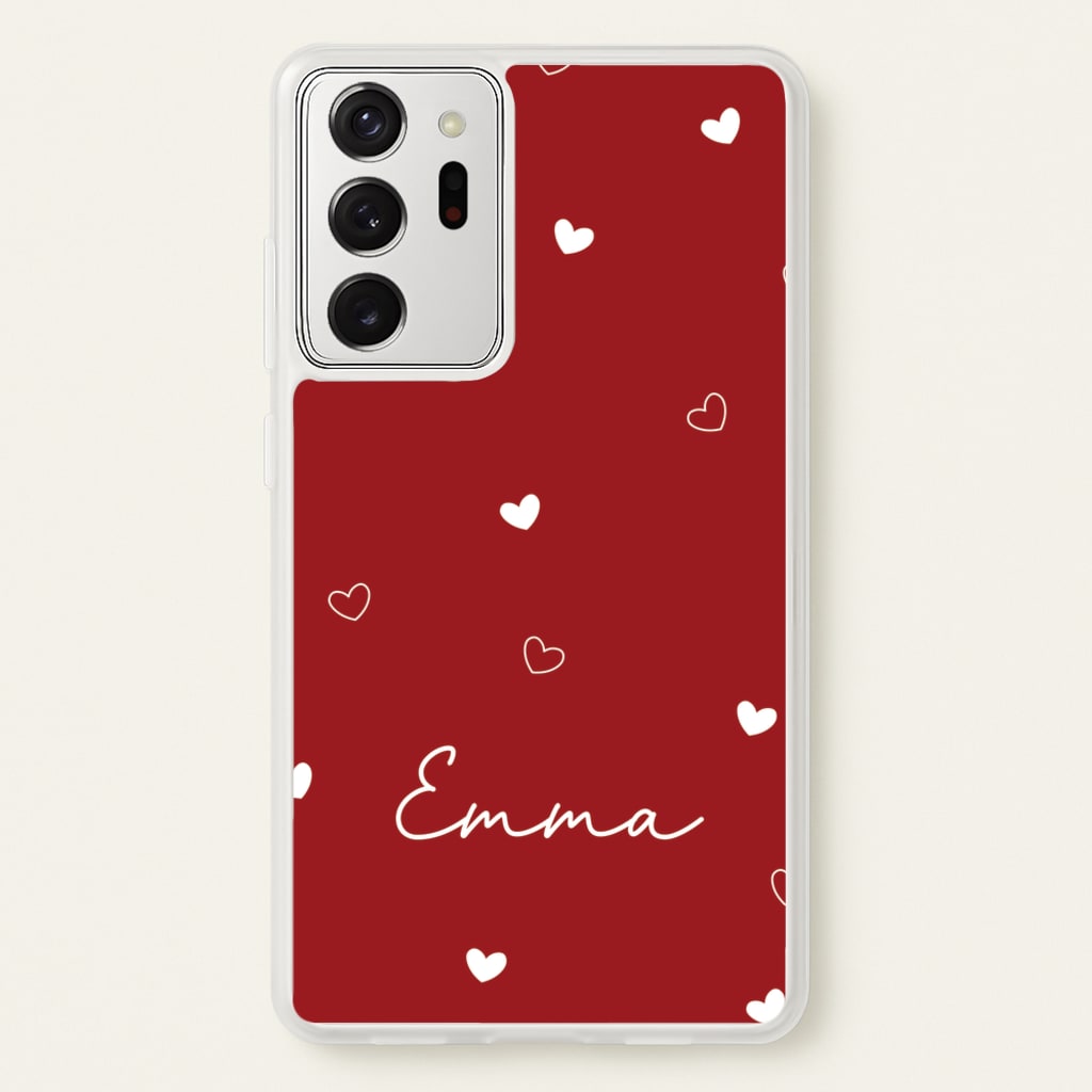 Red Hearts And Outlines Personalised Name - Personalised Phone Case for Galaxy Note 20 Ultra