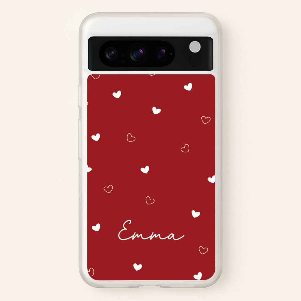 Red Hearts And Outlines Personalised Name - Personalised Phone Case for Google Pixel 8 Pro