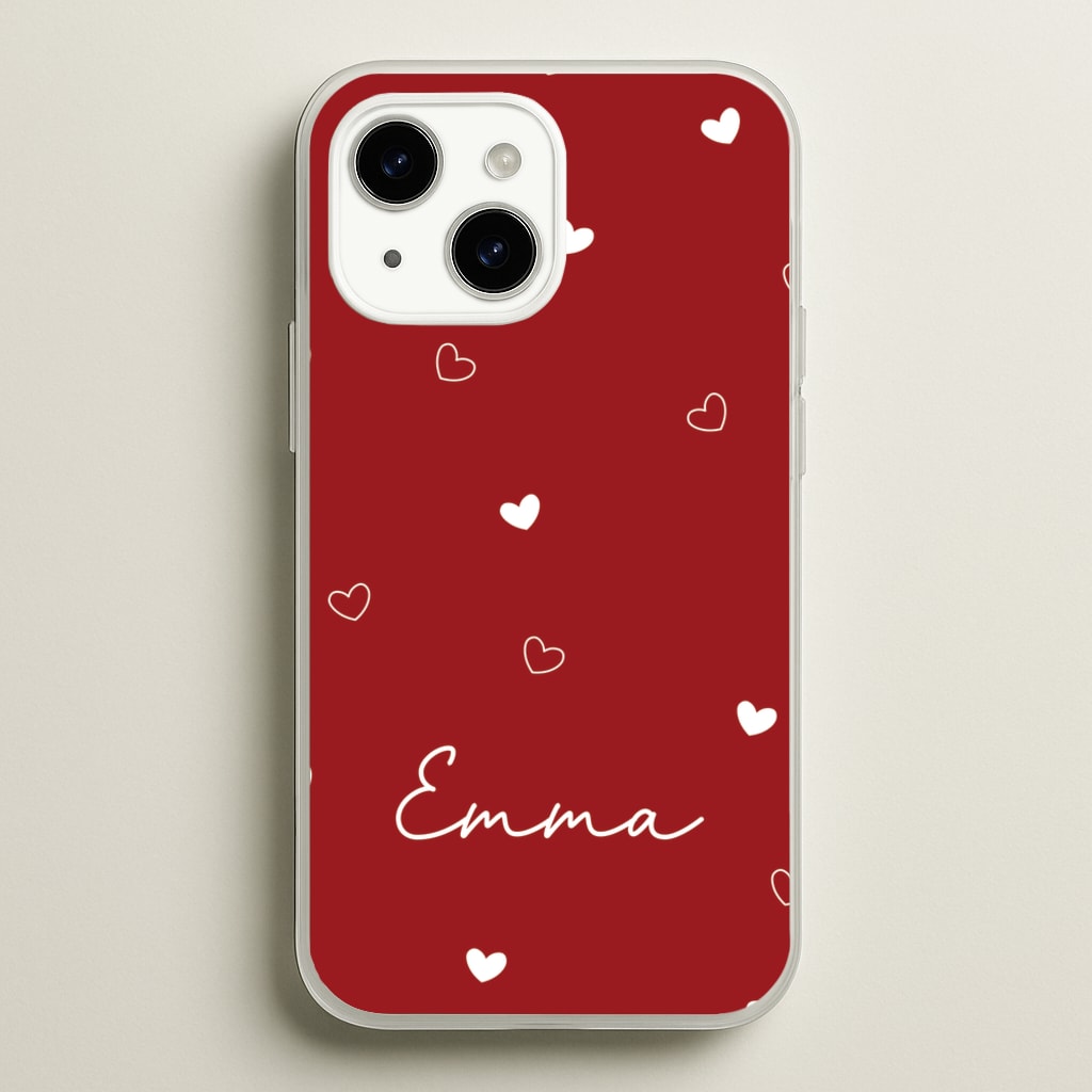 Red Hearts And Outlines Personalised Name - Personalised Phone Case for iPhone 15