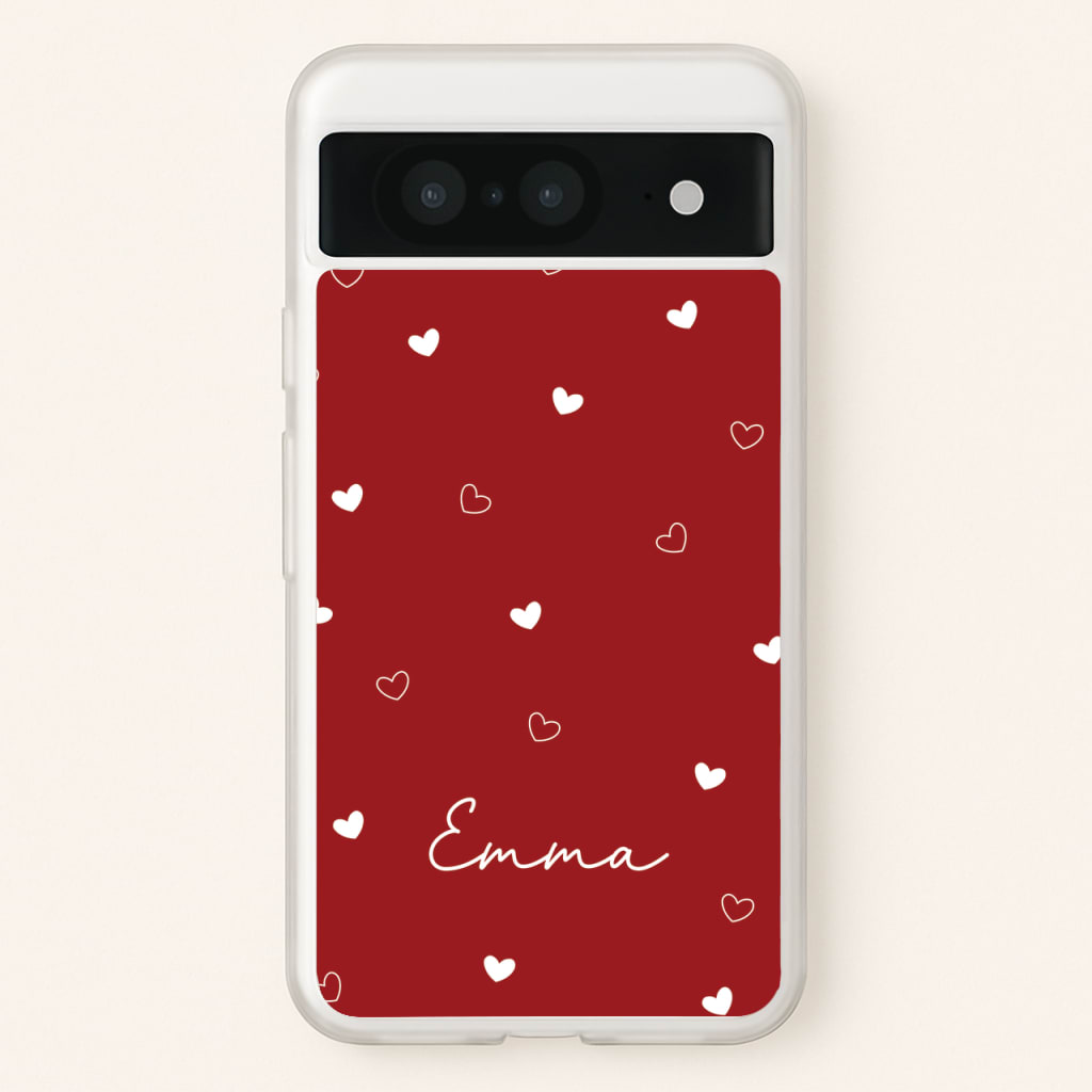 Red Hearts And Outlines Personalised Name - Personalised Phone Case for Google Pixel 8