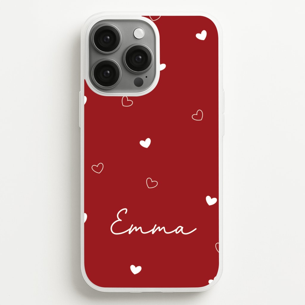 Red Hearts And Outlines Personalised Name - Personalised Phone Case for iPhone 13 Pro Max