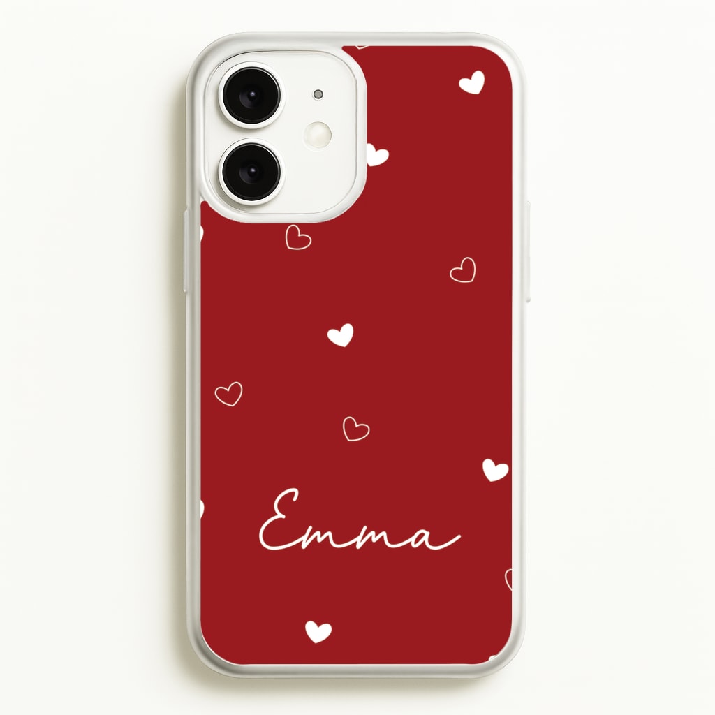 Red Hearts And Outlines Personalised Name - Personalised Phone Case for iPhone 11