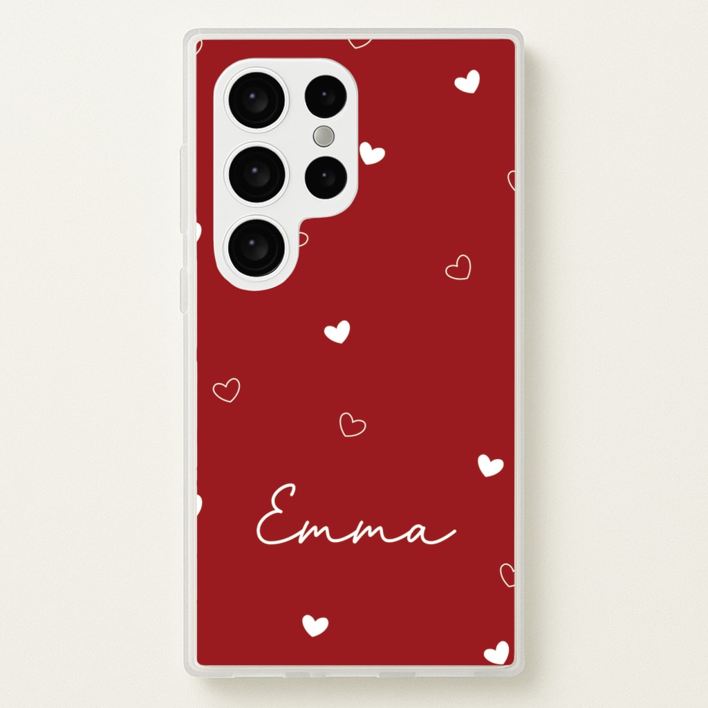 Red Hearts And Outlines Personalised Name - Personalised Phone Case for Galaxy S24 Ultra