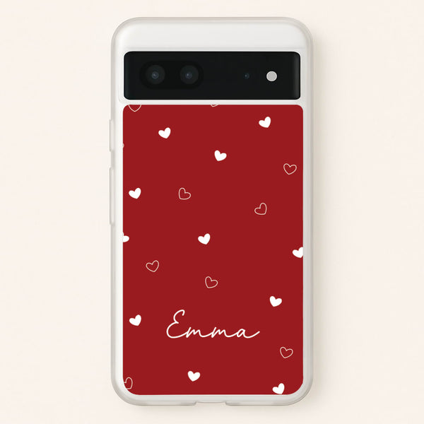Red Hearts And Outlines Personalised Name - Personalised Phone Case for Google Pixel 7
