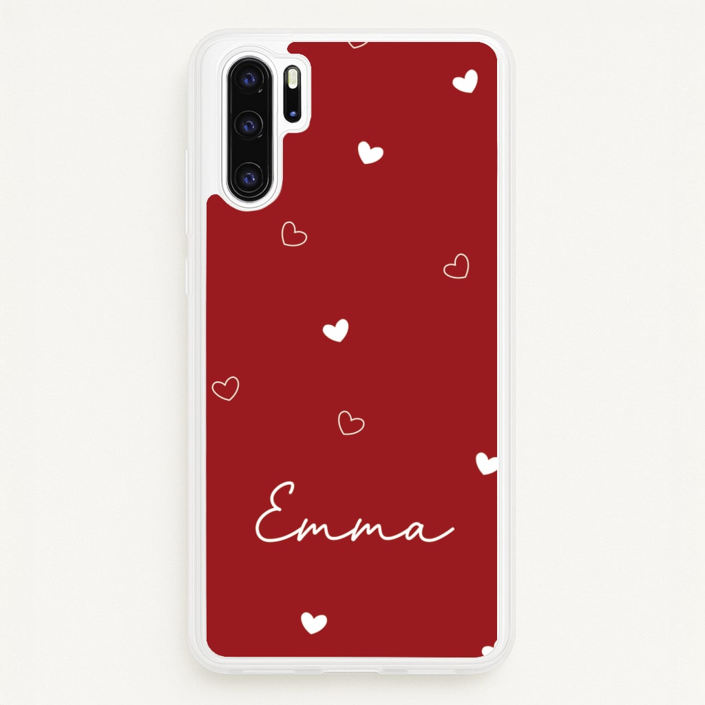 Red Hearts And Outlines Personalised Name - Personalised Phone Case for Huawei P30 Pro
