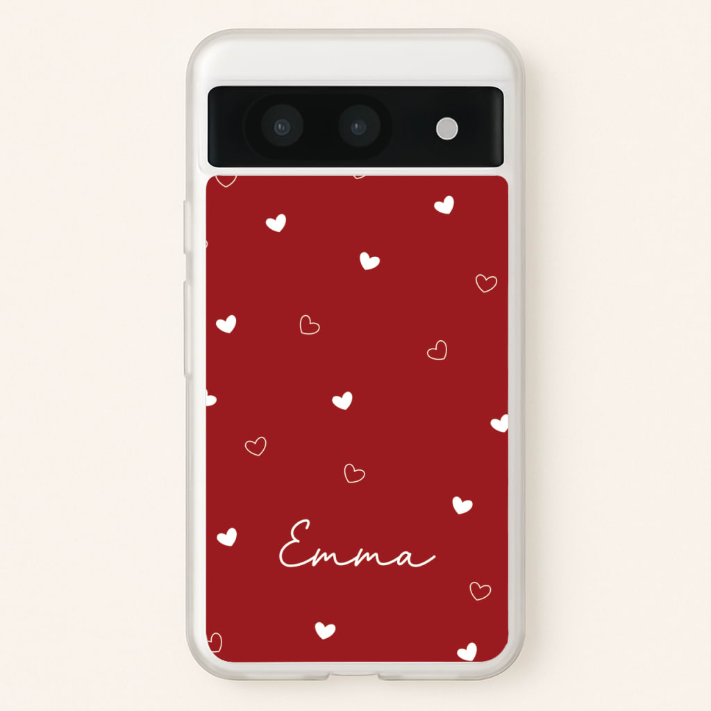 Red Hearts And Outlines Personalised Name - Personalised Phone Case for Google Pixel 8a