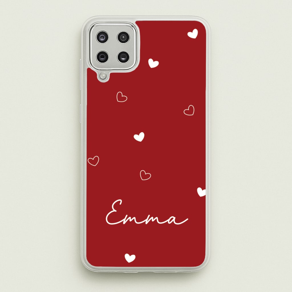 Red Hearts And Outlines Personalised Name - Personalised Phone Case for Galaxy A12