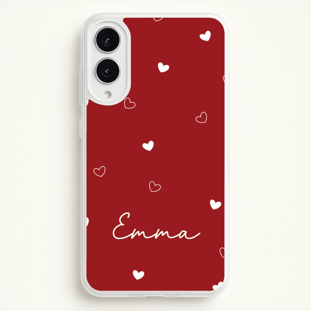 Red Hearts And Outlines Personalised Name - Personalised Phone Case for Galaxy S25 Edge