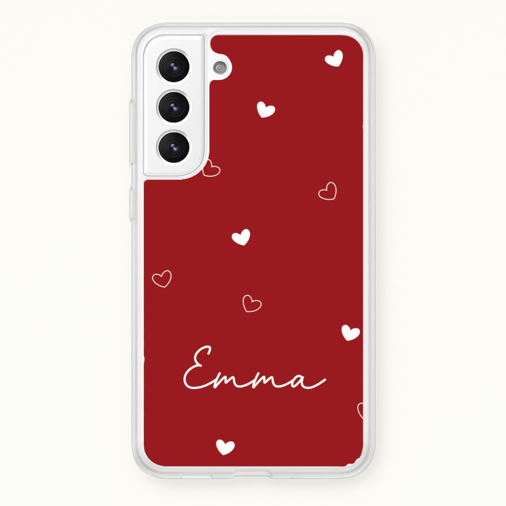 Red Hearts And Outlines Personalised Name - Personalised Phone Case for Galaxy S21FE
