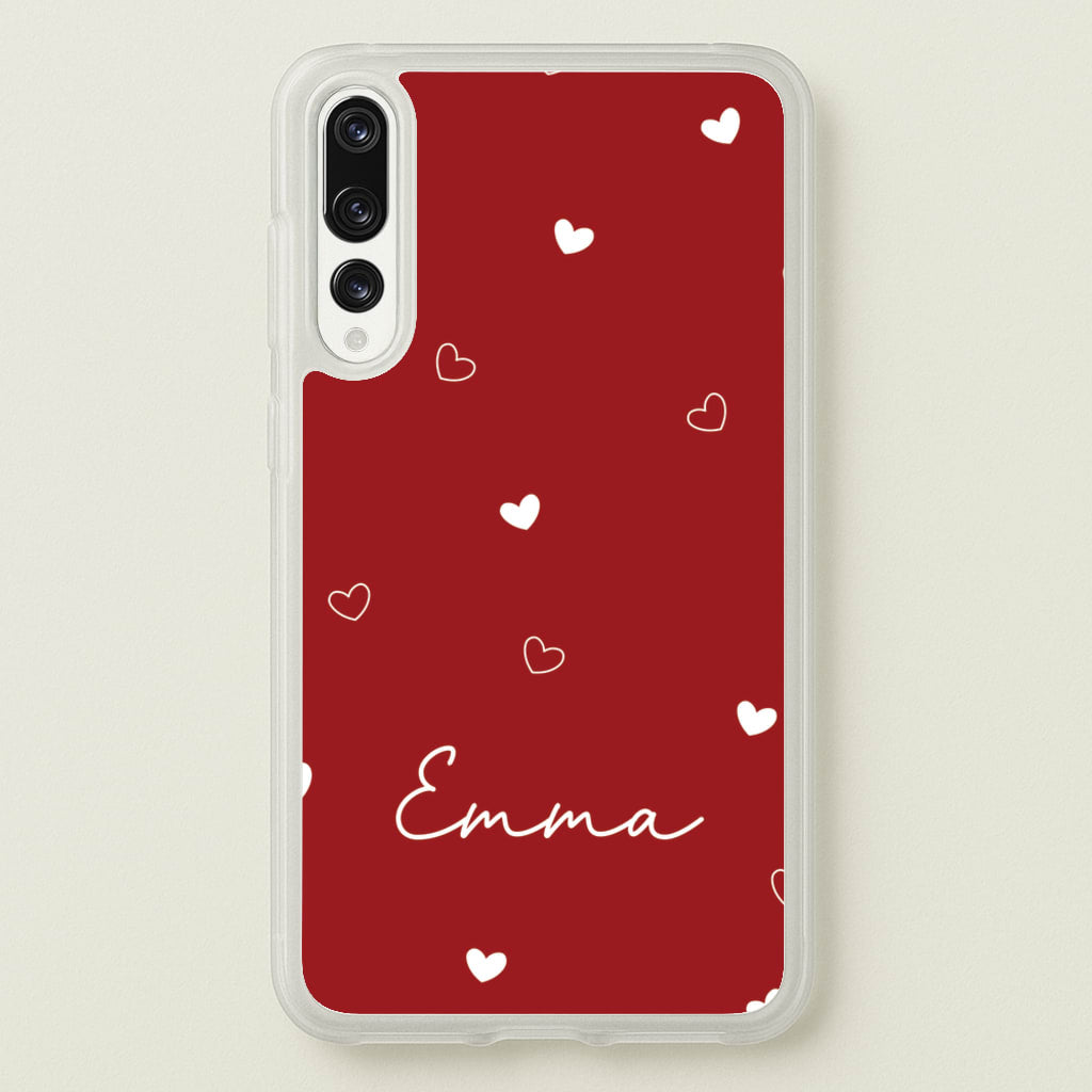 Red Hearts And Outlines Personalised Name - Personalised Phone Case for Huawei P20 Pro