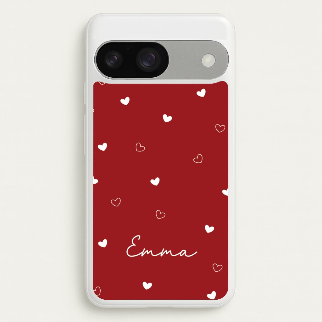 Red Hearts And Outlines Personalised Name - Personalised Phone Case for Google Pixel 9 / 9 Pro